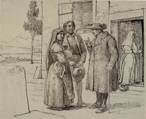 Před domem kněz nabádá mladý pár od Wilhelm Marstrand