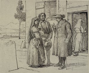 Před domem kněz nabádá mladý pár od Wilhelm Marstrand