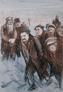 Karikatura Leona Trockého (1879-1940) na Sibiři, z časopisu 
