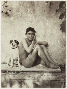 Chlapec a jeho pes, Taormina, Itálie, kolem roku 1900 (tisk alba) od Baron Wilhelm von Gloeden