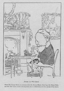 George Moore, irský autor, pracující na svém psacím stroji (litho)
