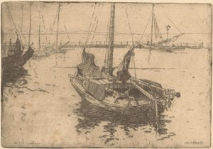 Čluny v přístavu Volendam od Willem Adrianus Grondhout (signed by artist)
