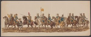 Delftská přehlídka z roku 1862, první skupina Čtvrtý lustrum Královské akademie v Delftu - Ao. 1862 – Costumed Optogt (název série na předmětu)