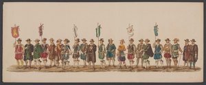 Delftská přehlídka 1862, pátá skupina Čtvrtý lustrum Královské akademie v Delftu - Ao. 1862 - Costumed Optogt (název série na předmětu)