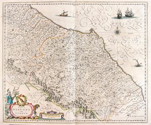 Ancona, Marche, Itálie, v "Theatrum Orbis Terrarum, sive Atlas Novus" Willema Blaeua, Amsterdam od Willem Blaeu