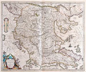 Řecko, Makedonie, Albánie, v "Theatrum Orbis Terrarum, sive Atlas Novus" Willema Blaeua, Amsterdam od Willem Blaeu