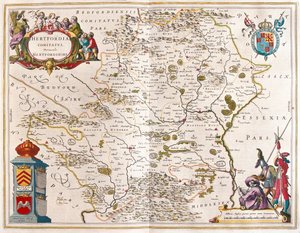 Hertfordské hrabství, v "Theatrum Orbis Terrarum, sive Atlas Novus" Willema Blaeua, Amsterdam