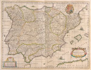 Iberský poloostrov, v "Theatrum Orbis Terrarum, sive Atlas Novus" Willema Blaeua, Amsterdam od Willem Blaeu