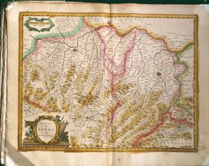 Mapa vévodství Parma, rytina z Regionum Italiae od Willema Blaeu, vytištěno v Itálii