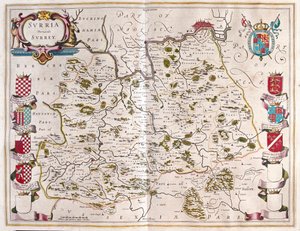 Surrey, v "Theatrum Orbis Terrarum, sive Atlas Novus" Willema Blaeua, Amsterdam od Willem Blaeu