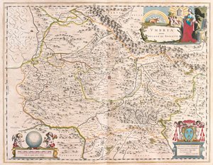 Umbria, Itálie, v "Theatrum Orbis Terrarum, sive Atlas Novus" Willema Blaeua, Amsterdam
