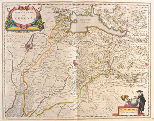 Verona, Itálie, v "Theatrum Orbis Terrarum, sive Atlas Novus" Willema Blaeua, Amsterdam od Willem Blaeu