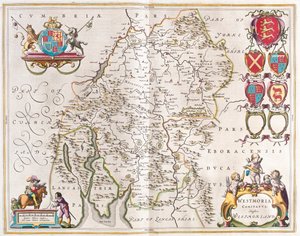 Westmorland, v "Theatrum Orbis Terrarum, sive Atlas Novus" Willema Blaeua, Amsterdam od Willem Blaeu