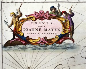 Lovci velryb vyobrazení na desce Atlasu Williama Blaeu, vytištěném v Amsterdamu v roce 1656. od Willem Blaeu