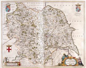 Yorkshire, v "Theatrum Orbis Terrarum, sive Atlas Novus" Willema Blaeua, Amsterdam od Willem Blaeu