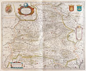 Zaragoza, Valencie, Alicante, Cartagena, Madrid, Cordoba, Sevilla, Salamanca, Palencia, Segovia, Toledo, Cuenca, Granada, v "Theatrum Orbis Terrarum, sive Atlas Novus" Willema Blaeua, Amsterdam. od Willem Blaeu