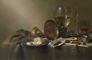 Zátiší se sklenicemi a tabákem od Willem Claesz. Heda