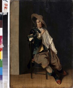 Kouření. (Kuřák). Portrét muže s dýmkou. Obraz Willem Cornelisz Duyster (1599-1635). Olej na dřevě. Umění ve stylu holandského baroka. Charkovské národní muzeum Ukrajina