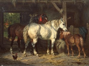 Koně ve stáji (obraz) od Willem Jacobus Boogaard