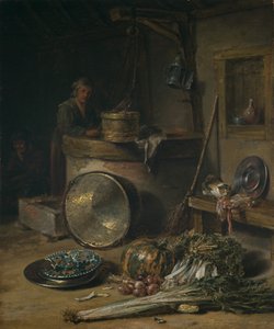 Selský interiér se ženou u studny, asi 1642-43 (olej na desce)