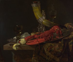 Zátiší s rohem na pití Cechu lukostřelců svatého Šebestiána, humr a brýle, c. 1653
