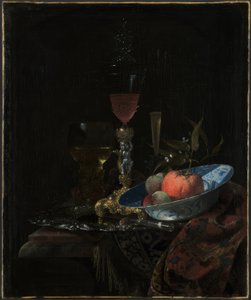 Sklenice na víno a mísa s ovocem od Willem Kalf