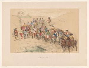 Čtvrtá skupina Utrechtské maškarády v roce 1856 Kolonie (název na objektu) Naše vlast asi v polovině 17. století, navržená H.H. studenti, členové Mutua Fides, na oslavu 220. výročí Utrechtsche Hoogeschool, 25. června