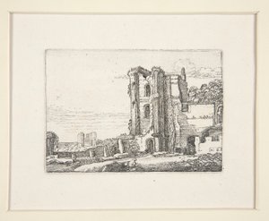 Zničená věž vpravo od středu, Plate 2 z The Set of the Landscapes