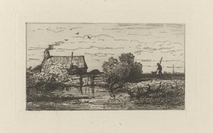 Pohled na farmu na vodě od Willem Roelofs (I)
