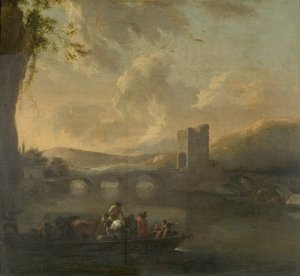 A Ferry Boat Crossing a River, cca 1640 (olej na plátně na panelu)