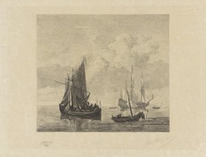 Plachetnice na klidném moři od Willem Steelink (II) (signed by artist)