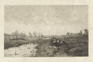 Polder krajina s krávami od Willem Steelink (II)