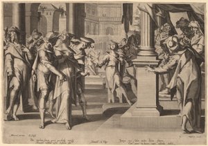 Suzannah před Danielem od Willem Swanenburgh, after Joachim Anthonisz Wtewael