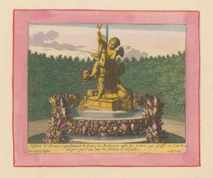 Brunnen mit einem Putto als Personifikation des Reichtums, sitzend auf Cerberus od Willem Swidde