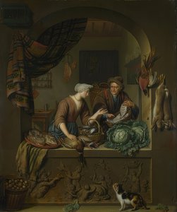 Žena a obchodník s rybami v kuchyni. 1713 od Willem Van Mieris