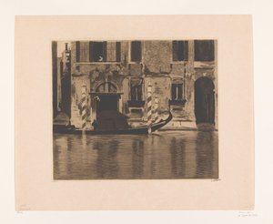 Kotvící gondola s výstavbou v kanálu v Benátkách Gondola s výstavbou v Grand Canal, Benátky (původní název) od Willem Witsen (signed by artist)