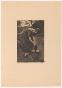 Farmář pere textilie v kbelíku od Willem Witsen (signed by artist)