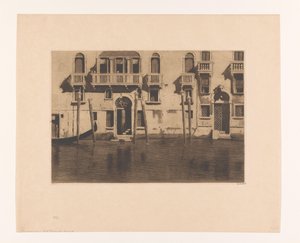 Pohled na fasády a patníky podél Canal Grande v Benátkách Domy se šesti patníky, Benátky (původní název) od Willem Witsen (signed by artist)