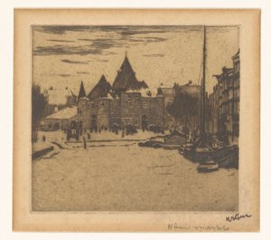 Nieuwmarkt v Amsterdamu Nový trh (název na objektu) od Willem Witsen (signed by artist)