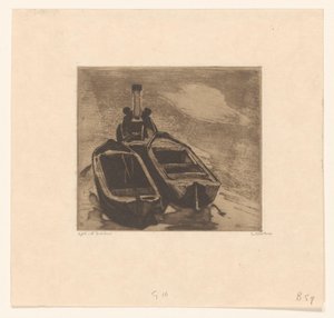 Remorkér se dvěma čluny od Willem Witsen (signed by artist)