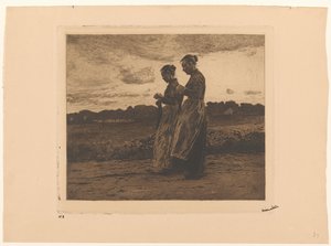 Dvě stojící pletařky v krajině v Ede od Willem Witsen (signed by artist)