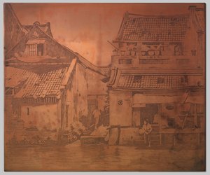 Batavia. Domy na kali, prádelna u schodiště domu vpravo od Willem Arnoldus Witsen