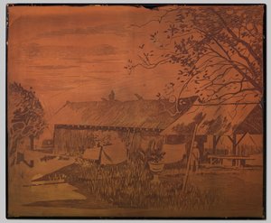 Gambar, dlouhá přístavba, sušárna prádla v popředí od Willem Arnoldus Witsen