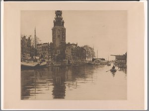 Pohled na Montelbaanstoren v Amsterdamu Old Schans s Montelbaanstorenem a veslicí (původní název) od Willem Arnoldus Witsen