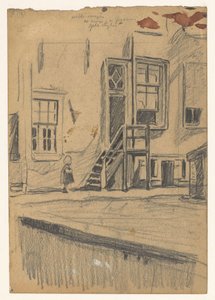 Dívka na dřevěných schodech, nábřeží zdi od Willem Arnoldus Witsen