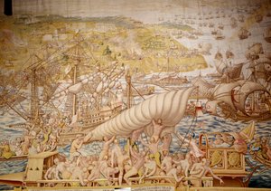 Dobytí Tunisu císařem Karlem V.: sídlo Golette v roce 1535. Detail tapisérie od Willema de Pannemaker (činný kolem 1535-1554) 1554 Alcazar de Seville