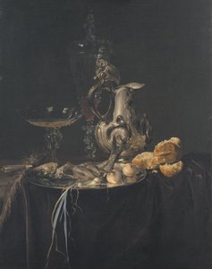 Stálý život. Snídaňový kousek se stříbrným džbánem od Willem van Aelst