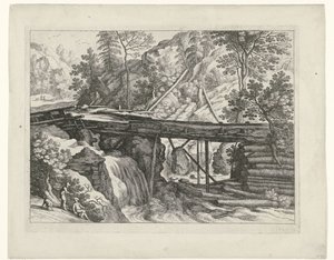 Horská krajina s dřevěným akvaduktem Italské krajiny (název série) od Willem van Nieulandt (II)