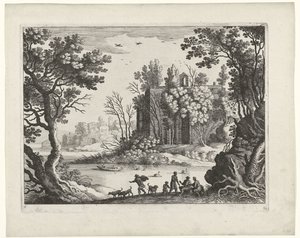 Budova na řece Italské krajiny (název série) od Willem van Nieulandt (II)
