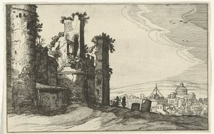 Pohled na Řím z Monte Pincio Římské ruiny a pobřežní krajiny (série 1) (název série) od Willem van Nieulandt (II)